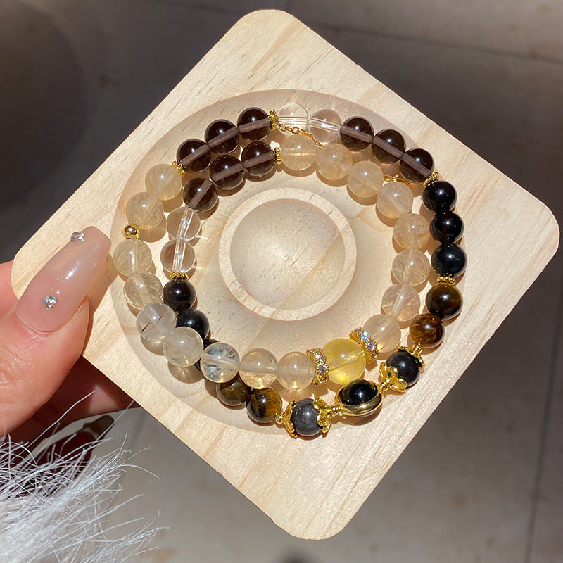 A廠【HB3457】全新中式虎眼發晶鋯石串珠雙層手鍊輕奢高級感水晶手串氣質百搭手飾 25.01-4