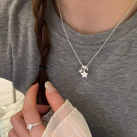 F廠【DQ0180N】S925純銀韓系甜美星星項鍊女時尚氣質錘紋星形百搭鎖骨鍊配件 25.04-4