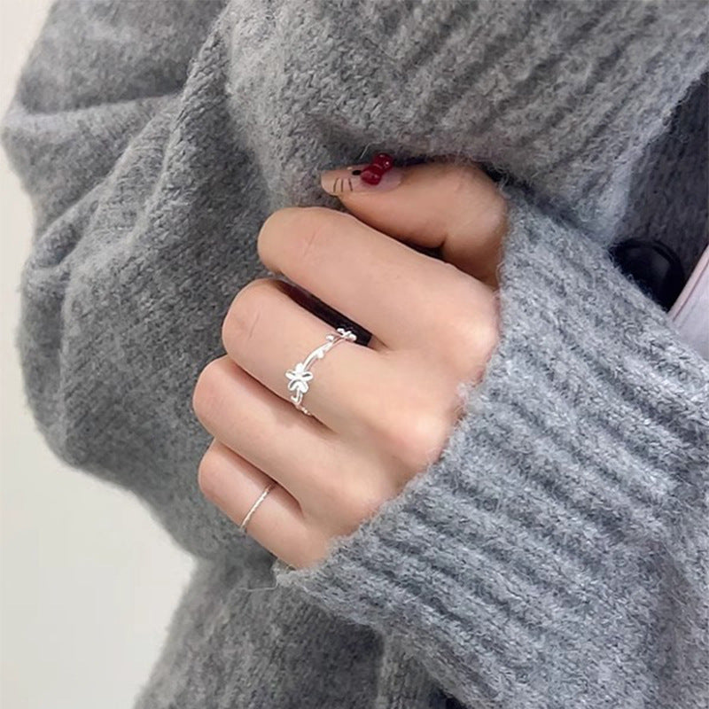 F廠【DQ8631R】足銀999簡約小清新花朵戒指女甜美ins風雛菊藤蔓純銀開口指環 25.05-3