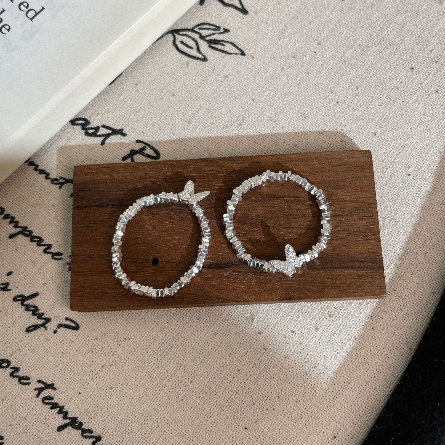 F廠【DQ8344R】S925純銀精緻蝴蝶碎銀戒指女簡約高級感碎銀幾兩食指戒 25.07-4