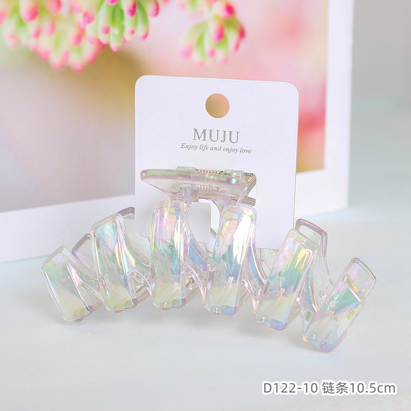 D廠【D122】夢幻鐳射大抓夾高級感卡裝髮夾電鍍炫彩盤髮夾網紅後腦勺鯊魚夾 24.05-3「D廠-單筆結帳需滿,NT$600出貨(不含運費)」