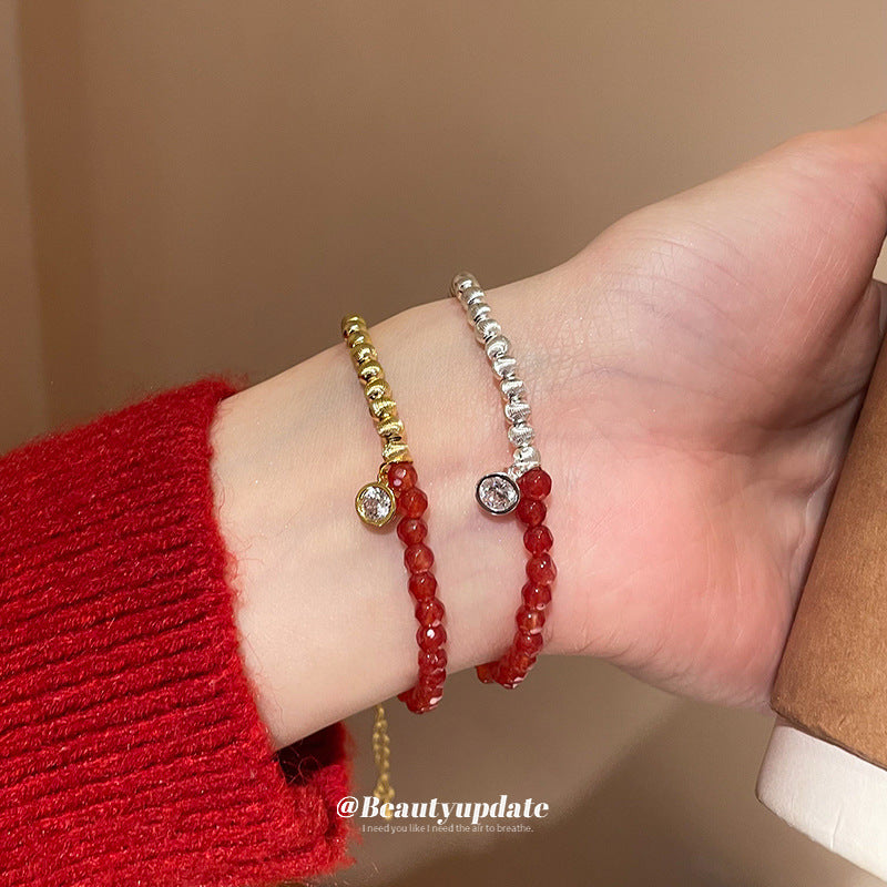 A廠【HB3442】新中式鋯石圓球瑪瑙可調式手鍊時尚百搭手環氣質手環輕奢高級感 25.01-4