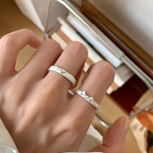 F廠【DQ8419R】S999純銀可愛小貓小狗情侶對戒男女個性疊戴戒指創意設計指環
 25.10-3