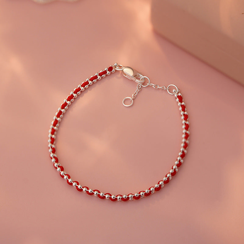 E廠【YC5542SL】S925純銀編織繩手鍊簡約時尚基本款甜美清新日常百搭手飾 25.03-3