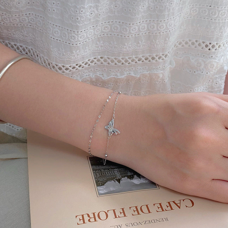 E廠【YC5452SL】S925純銀蝴蝶雙層手鍊百搭氣質仙氣女生小眾甜美清新手飾 24.07-4