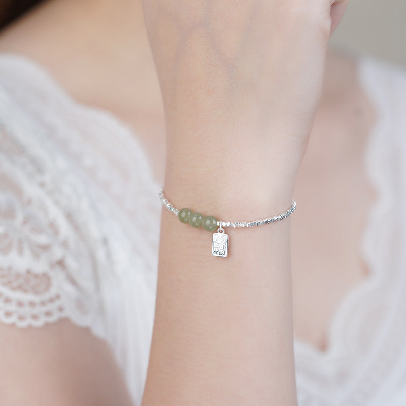 E廠【YC4965SL】S999足銀新中式和田玉碎銀子福牌手鍊女國風個性小眾氣質手飾
 25.10-4