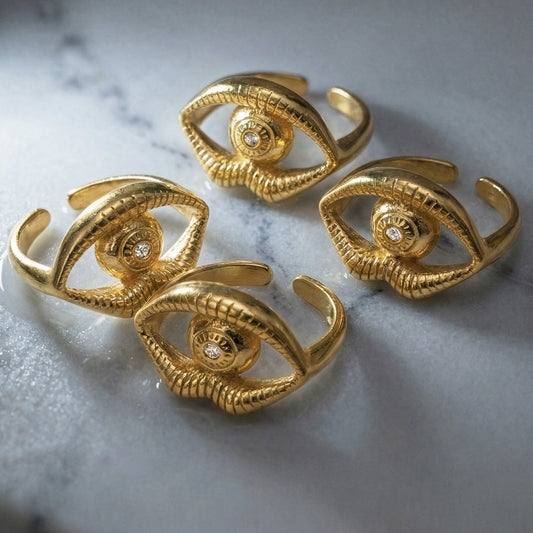 B廠【A055】跨國ins時尚設計感開口指環嘴唇眼睛鑲嵌鋯石戒指不鏽鋼鍍金飾品
26.02-1