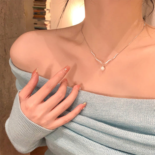 F廠【DQ1596N】波浪仿珍珠吊墜鎖骨鍊高級感輕奢小眾S925純銀項鍊女頸鍊配件
 25.08-5