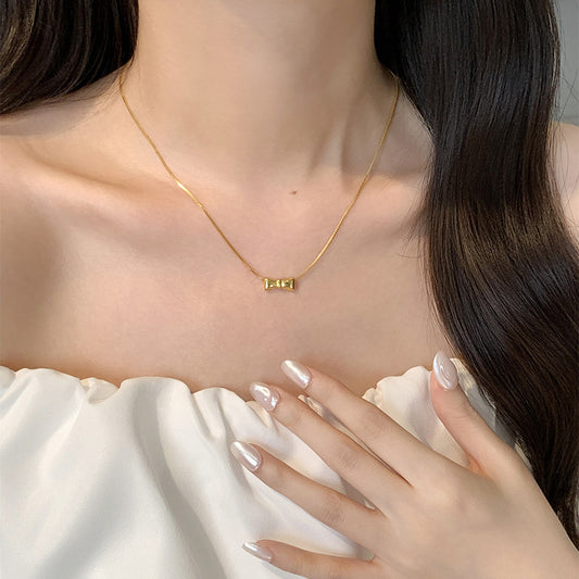 F廠【DQ1958N】S925純銀精緻簡約蝴蝶結項鍊女氣質高級設計感幾何鎖骨鏈 25.07-2