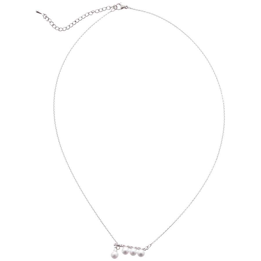 A廠【HN8978】鋯石平衡木珍珠抽拉式項鍊2025新款爆款鎖骨鏈輕奢高級感頸鍊 25.06-1