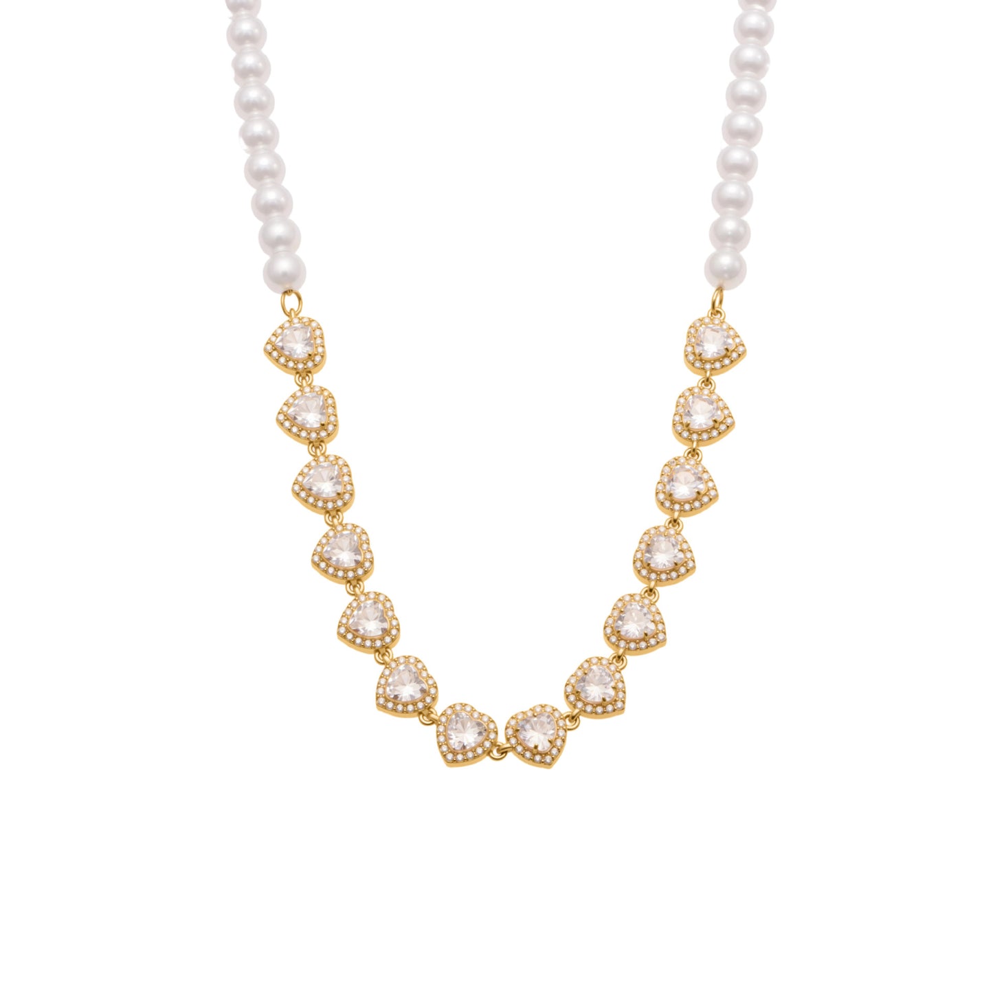 B廠【P1735】施家貝珠串珠愛心5A鋯石手工鍊項鍊不鏽鋼鍍18k真金不掉色
 25.10-4