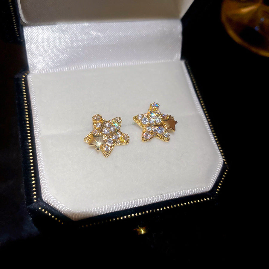 A廠【HE25570】18K真金電鍍925銀針鋯石星星耳環簡約優雅氣質耳環輕奢高級感耳飾女 25.03-4