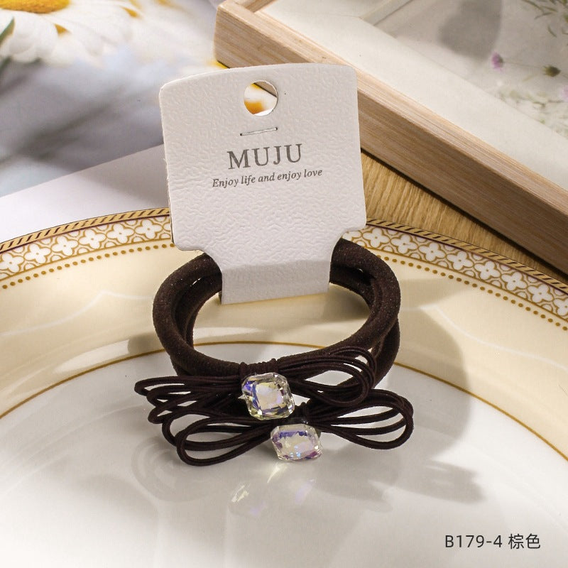 D廠【B179】韓式蝴蝶結水晶頭繩時尚2條卡裝髮圈無痕毛巾圈無接縫皮筋髮繩 24.09-2「D廠-單筆結帳需滿,NT$600出貨(不含運費)」