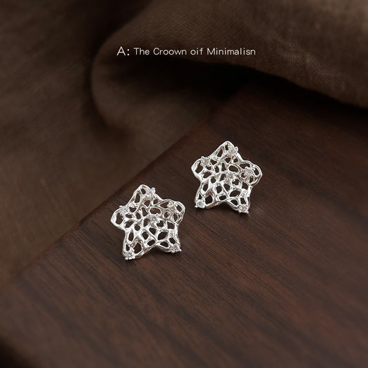 C廠【6698】原創設計個性鏤空甜酷風微鑲鋯石星系星星耳環 925銀針新耳飾女
 25.09-1