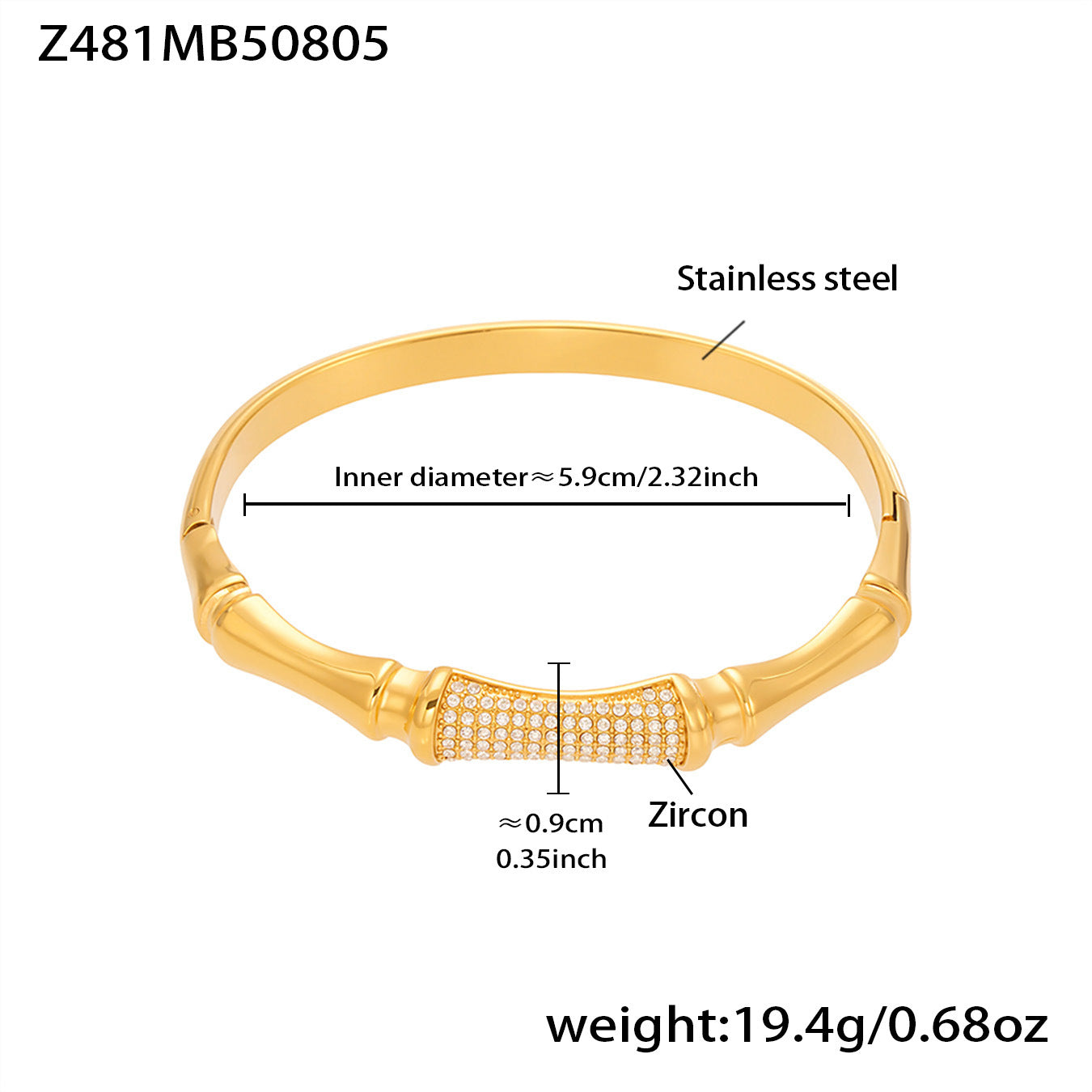 B廠【Z480】歐美新款飾品不鏽鋼竹節滿鋯石卡扣手鐲幾何交叉手鐲不掉色 25.08-3