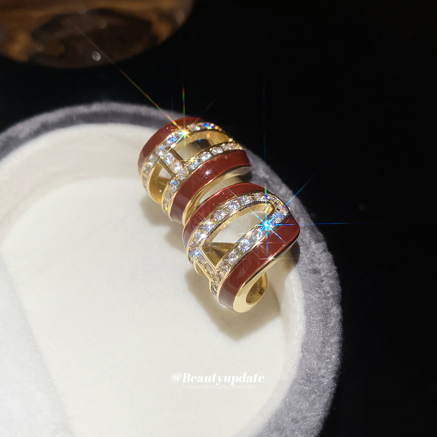 A廠【HE29049】925銀針超閃鋯石滴油C形耳環復古港風氣質耳環耳環輕奢高級感耳飾女
 25.10-5