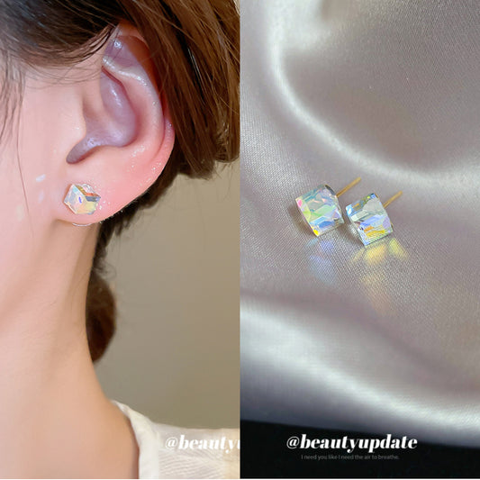 A廠【HE26095】925銀針玻璃方形耳環個性獨特設計氣質耳環輕奢高級感耳飾設計感小眾 25.04-4
