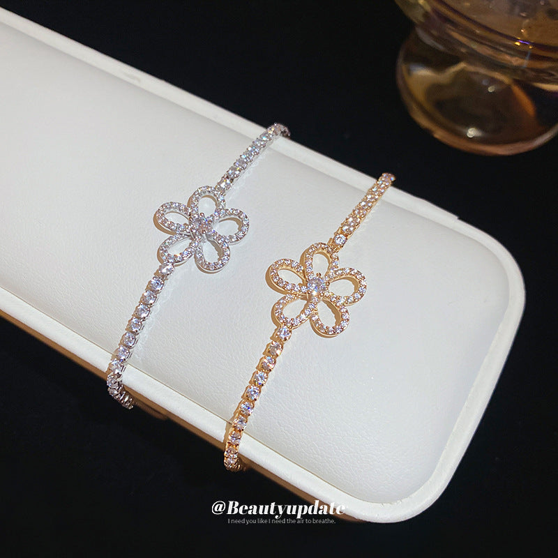 A廠【HB3480】真金電鍍鋯石花朵鏤空手鍊新款簡約時尚氣質手環復古輕奢簡約手飾 25.02-2