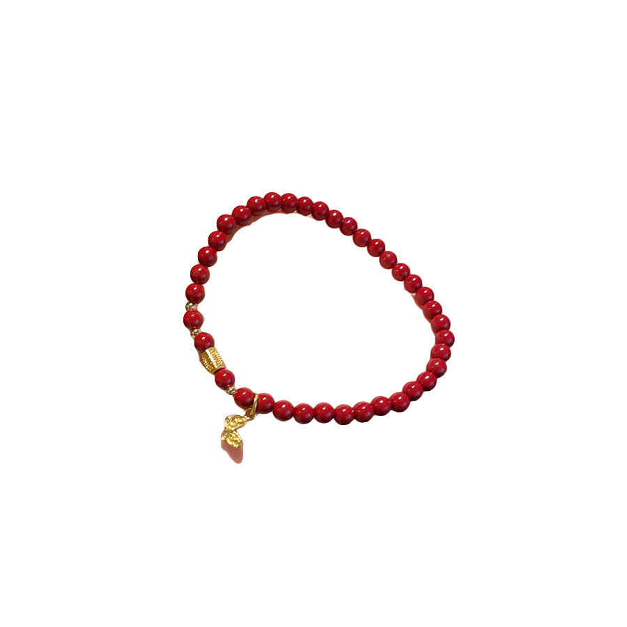 A廠【HB4046】硃砂方形蝴蝶吊墜手鍊本命年氣質紅色手串新中式復古百搭手飾 25.06-1