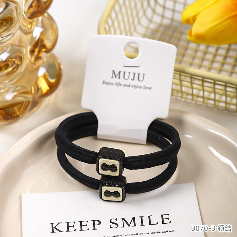 D廠【B070】加粗高彈性頭繩皮筋2條卡裝條碼髮圈經典黑白風髮飾高馬尾髮繩 24.09-2「D廠-單筆結帳需滿,NT$600出貨(不含運費)」