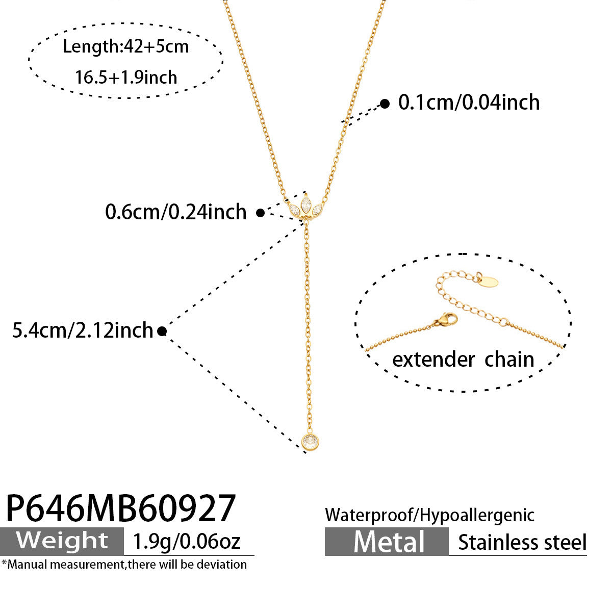 B廠【P352】 不鏽鋼鍍18K金Y字流蘇四瓣花鋯石項鍊鎖骨鍊
26.10-1