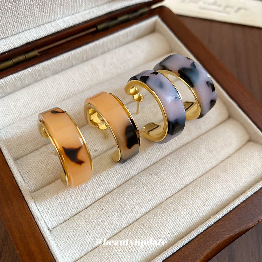 A廠【HE28945】925銀針復古樹脂幾何C形暈染耳環美拉德風耳環個性小眾設計感耳環女
 25.10-3