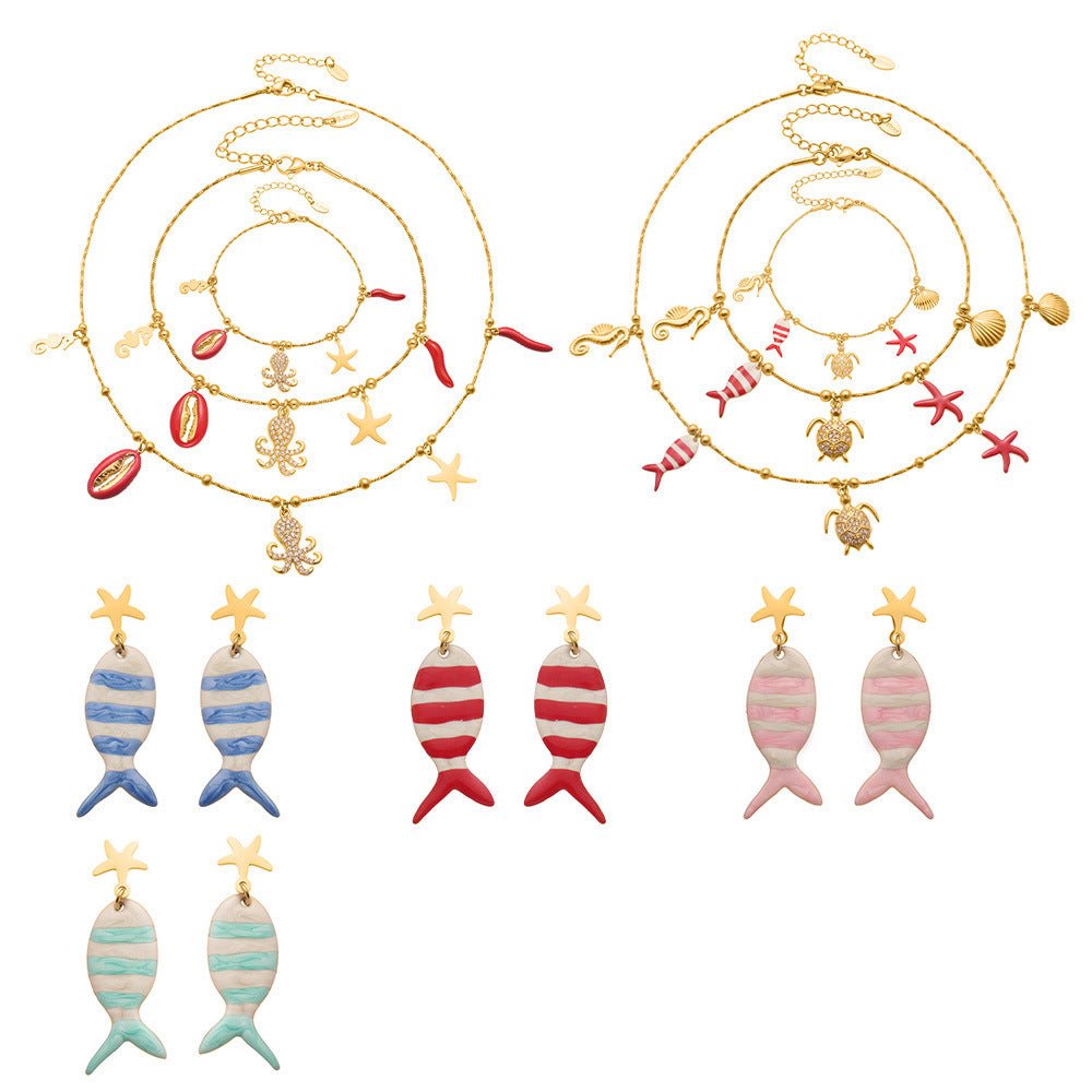 B廠【TXP441】5A鋯石八爪魚海洋風DIY多配件吊墜手鍊腳鍊項鍊不鏽鋼套裝
 25.10-4