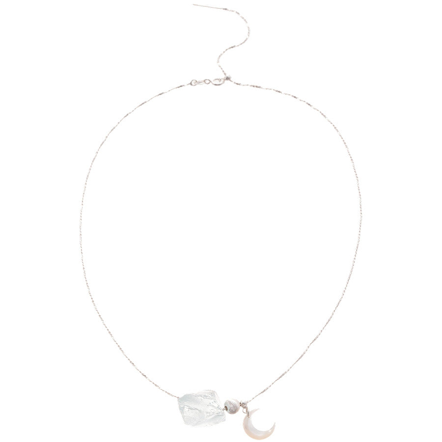 A廠【HN8706】不規則水晶樹脂月亮吊墜項鍊個性簡約小清新鎖骨鏈小眾高級感項鍊飾 25.05-3