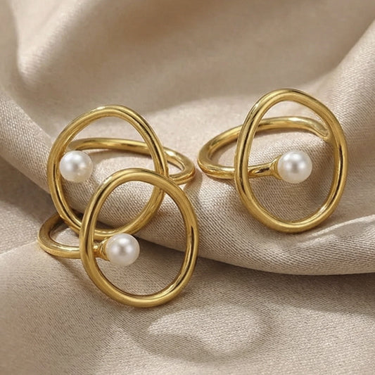 B廠【A057】歐美時尚marka戒指個性仿珍珠幾何戒指不鏽鋼鍍18k真金飾品不掉色
26.02-1