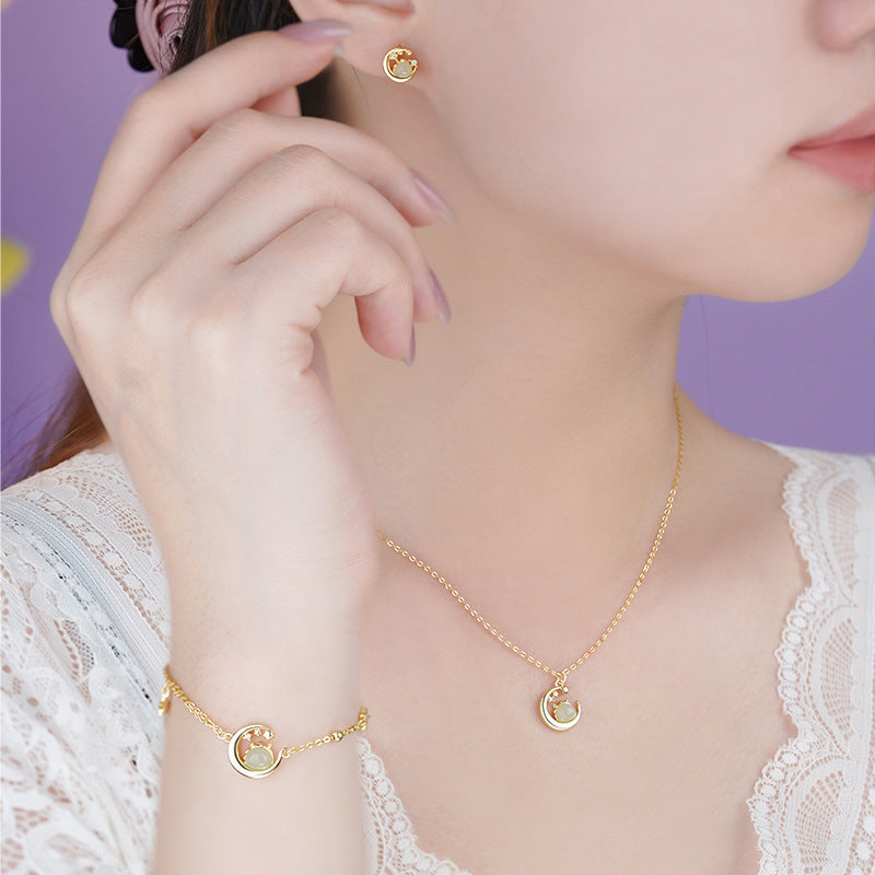 E廠【YC2203N】原創S999足銀星月萌馬項鍊生肖馬耳環中式氣質國風手鍊
 25.10-4