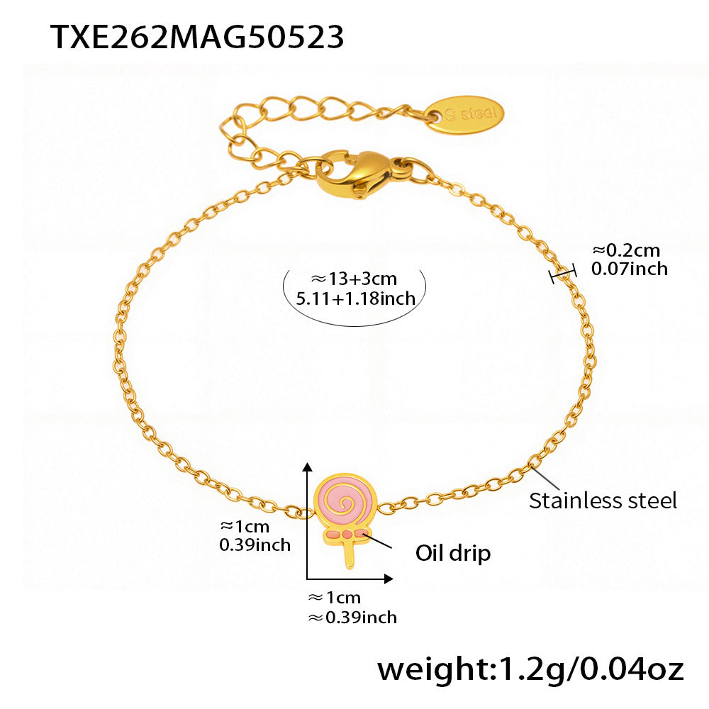 B廠【TXP262】不鏽鋼兒童飾品棒棒糖滴油戒指耳環手鍊項鍊組鍍18k真金 25.05-5