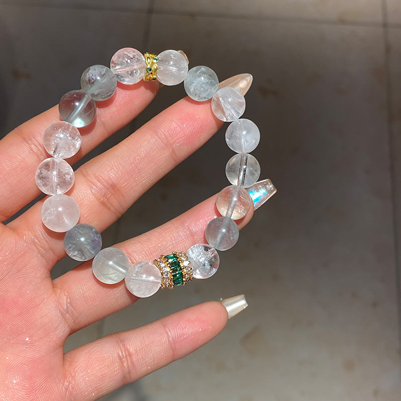 A廠【HB3453】全新中式白水晶彩螢石鋯石串珠手鍊輕奢高級感水晶手環氣質百搭手飾 25.01-4