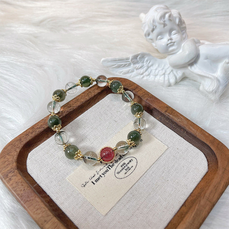 C廠【vsl1853】綠幽靈綠髮晶草莓晶手鍊 24.04-4「需2件起批」