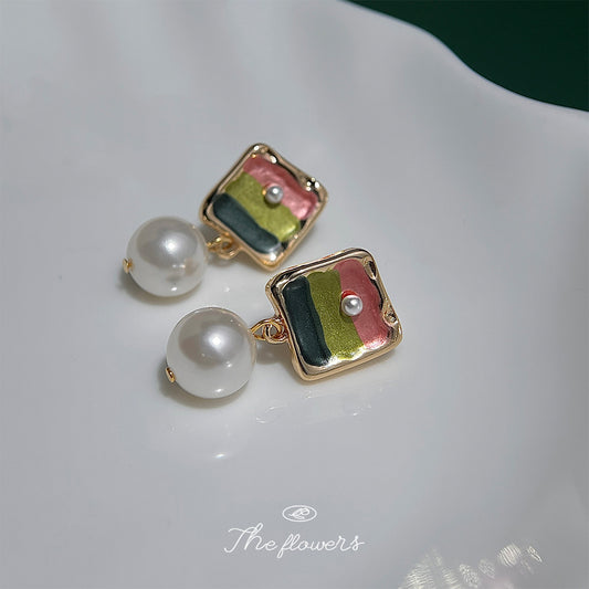 C廠【6552】小眾設計高級感輕奢風甜美彩色漸層925銀針保色電鍍彩繪耳飾 耳環 25.08-3