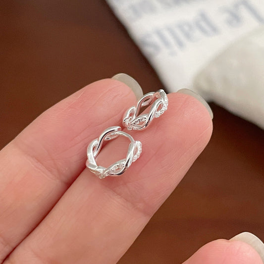 F廠【DQ10083E】S925純銀精緻小巧扭繩麻花耳扣女冷淡風微鑲百搭耳環耳環 25.06-4