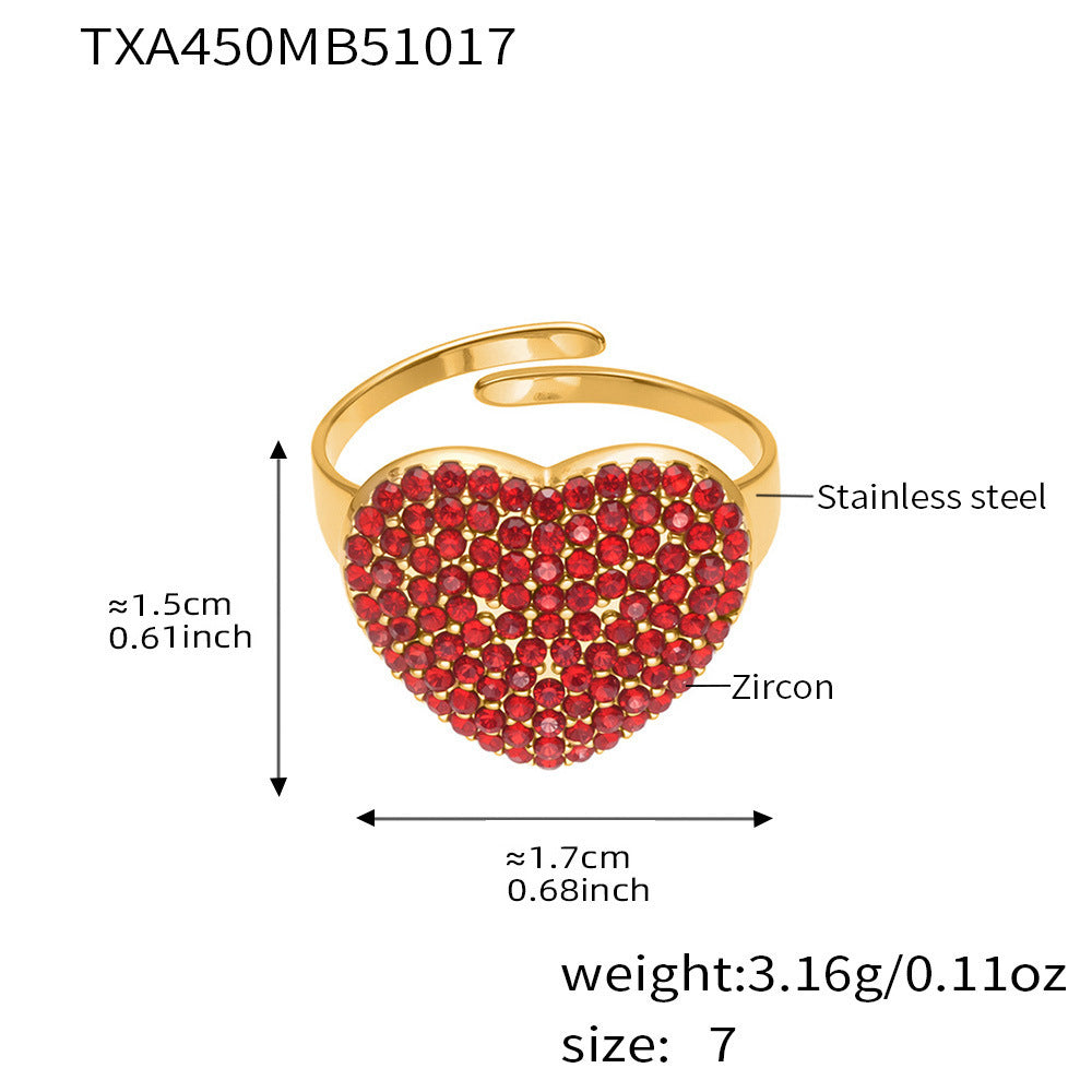 B廠【TXP450】5A鋯石皇冠愛心滿鑽開口戒指項鍊耳環組不銹鋼鍍18k真金
 25.10-4