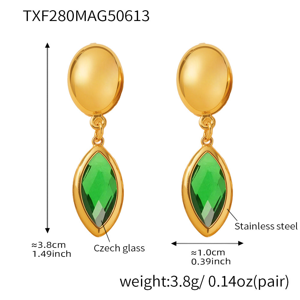 B廠【TXF280】歐美飾品不銹鋼捷克玻璃吊墜耳環小眾輕奢風超閃耳飾不掉色 25.06-3