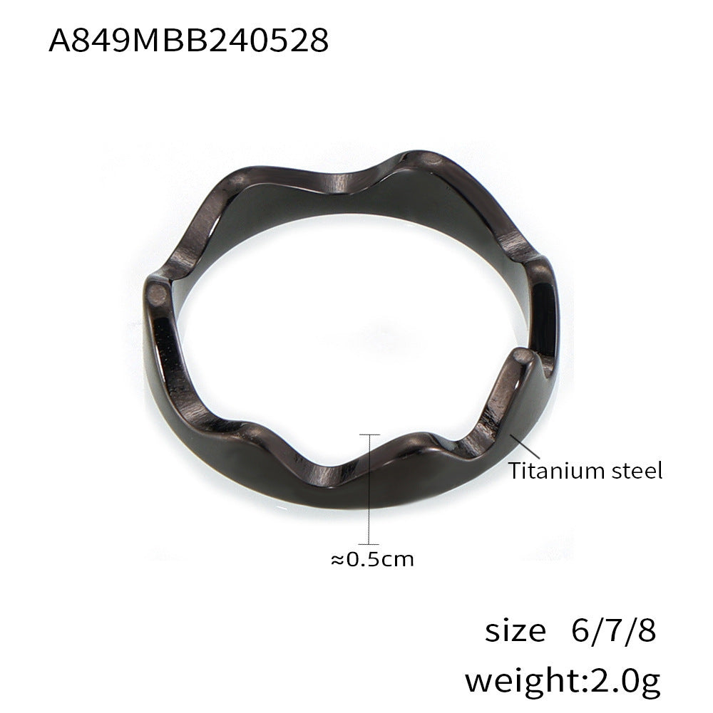 B廠【A849】波浪線皇冠指環ins極簡冷淡風素圈戒指不鏽鋼鍍18K金不掉色 25.03-1