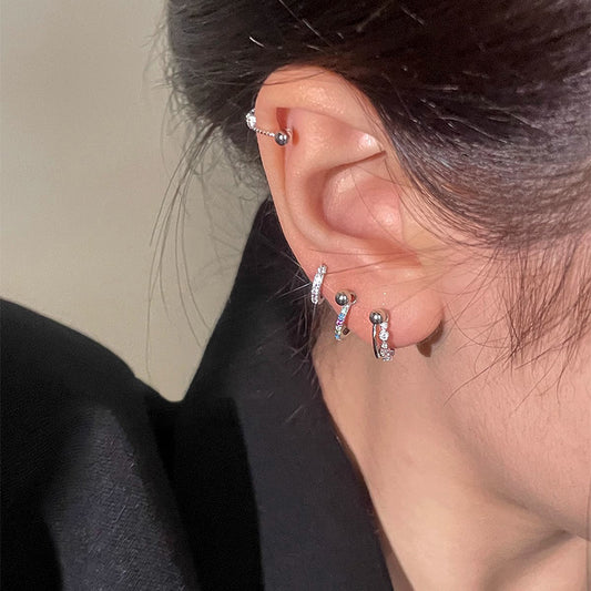 F廠【DQ10021E】足銀999日韓精緻彩色鋯石耳扣女時尚精緻耳骨釘疊戴耳飾百搭 25.06-4