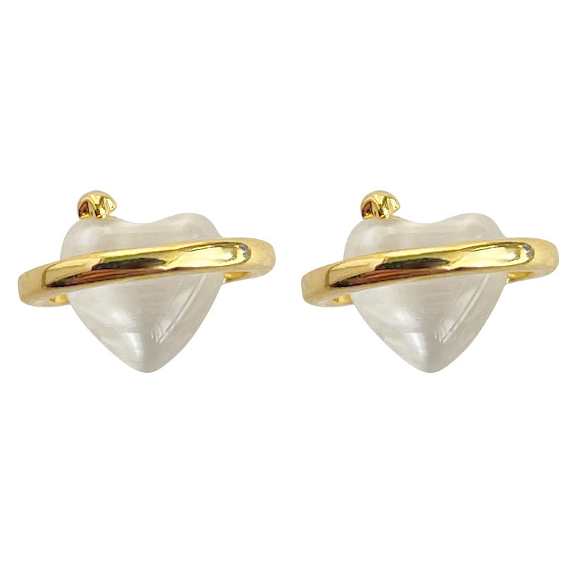 C廠【3533】實物很小! 玻璃貓眼石迷你版心型小清新鍍14K耳環通勤百搭耳飾女 24.01-1