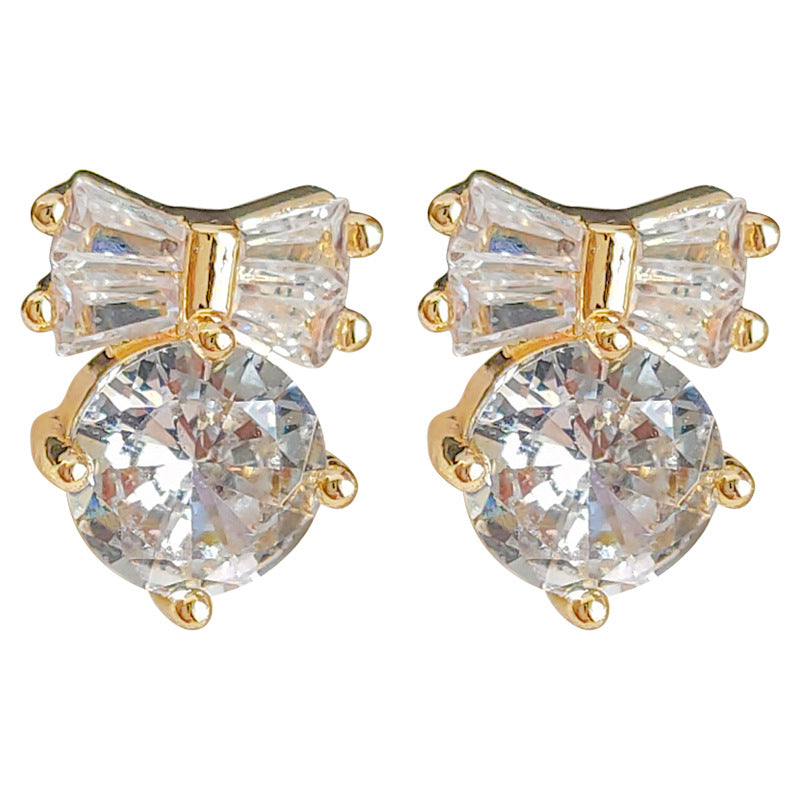 C廠【2766】鋯石蝴蝶結925銀針電鍍14K耳環高級感小巧輕奢耳飾 24.01-1