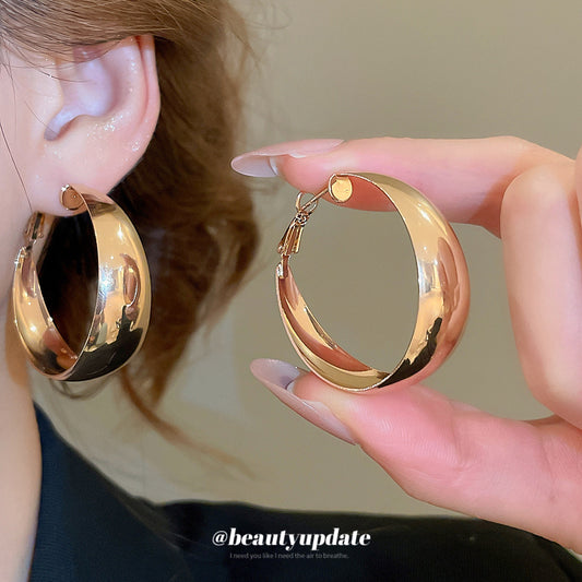 A廠【HE28452】925銀針金屬亮面圓圈大耳圈時尚歐美百搭簡約耳環耳環小眾高級感耳飾
 25.09-1