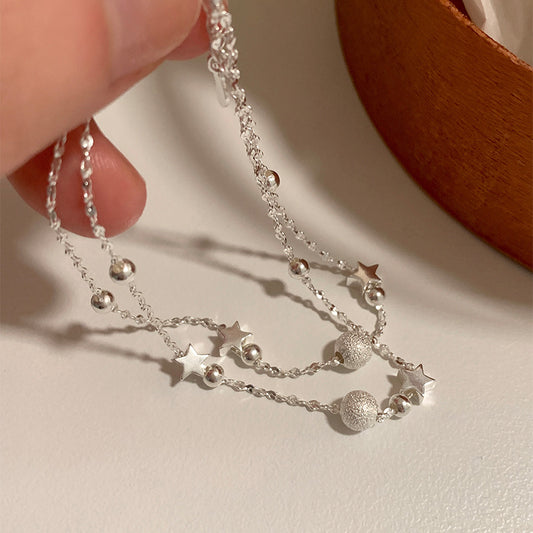 F廠【DQ0156S】S925純銀簡約ins雙層星星手鍊女輕奢小眾磨砂圓珠高級感手飾 25.06-2