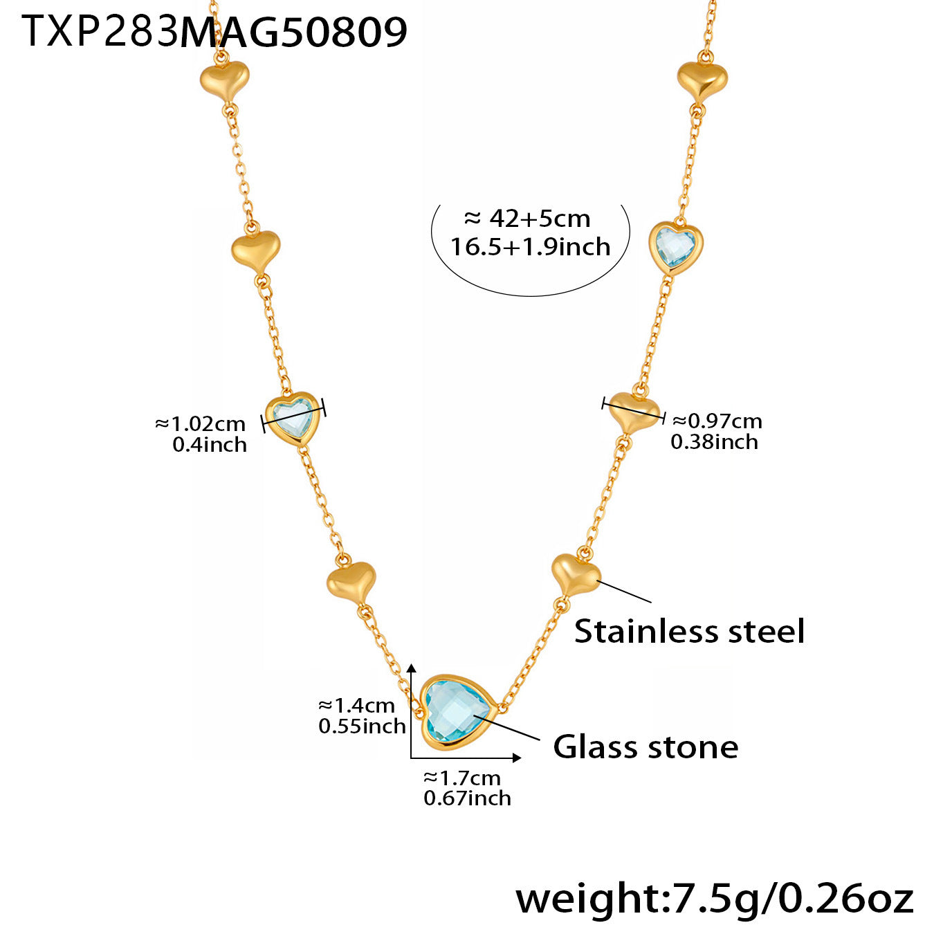 B廠【TXP283】珠寶新品切面玻璃石空心愛心項鍊不銹鋼鍍18k真金精美首飾 25.08-3
