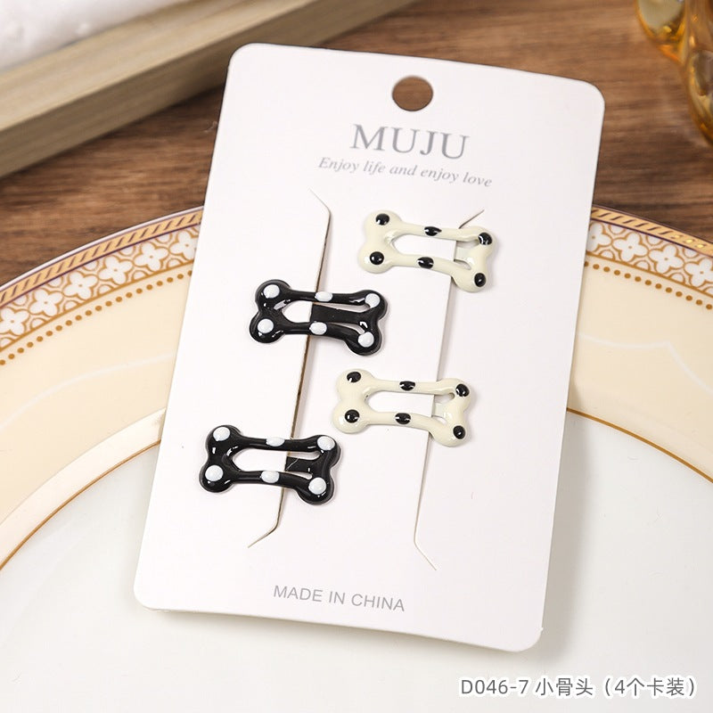 D廠【D046】簡約黑白點點髮夾超值4個卡裝BB夾高級感滴油髮卡夾子側邊瀏海夾 24.11-2「D廠-單筆結帳需滿,NT$600出貨(不含運費)」