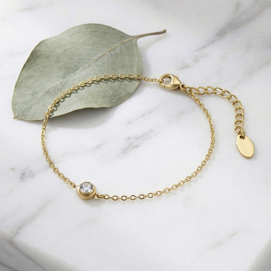 B廠【E022】歐美ins簡約風小眾設計鑲嵌單鑽鏈條手鍊不鏽鋼鍍18k真金跨國手飾
26.02-1