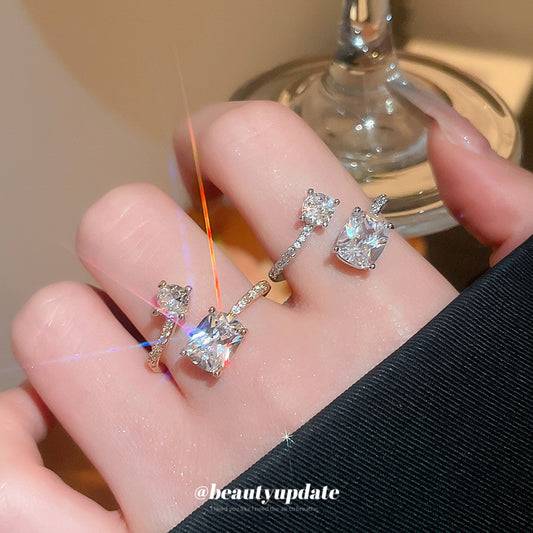 A廠【HR2604】鋯石方形交叉開口戒指新款精緻潮流百搭食指戒輕奢高級感指環 25.06-2