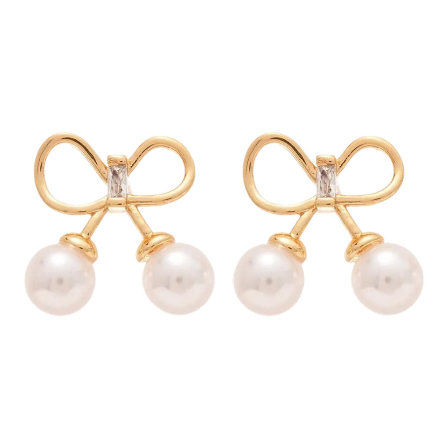 A廠【HE25600】18k真金電鍍925銀針鋯石蝴蝶結珍珠耳環時尚氣質耳環輕奢高級感耳飾 25.03-4