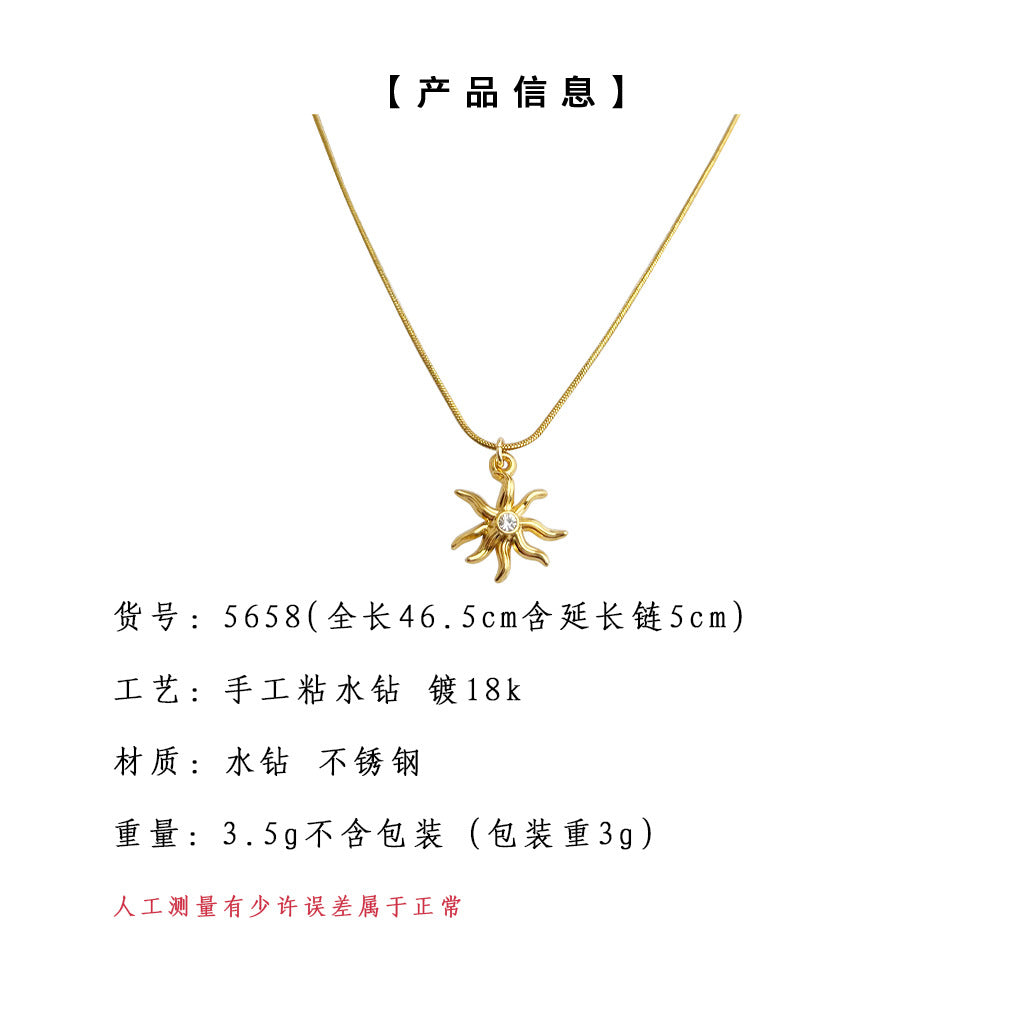 C廠【5658】厚鍍真金高保色太陽神不鏽鋼項鍊歐美時尚高級感新款鎖骨鏈 25.05-1