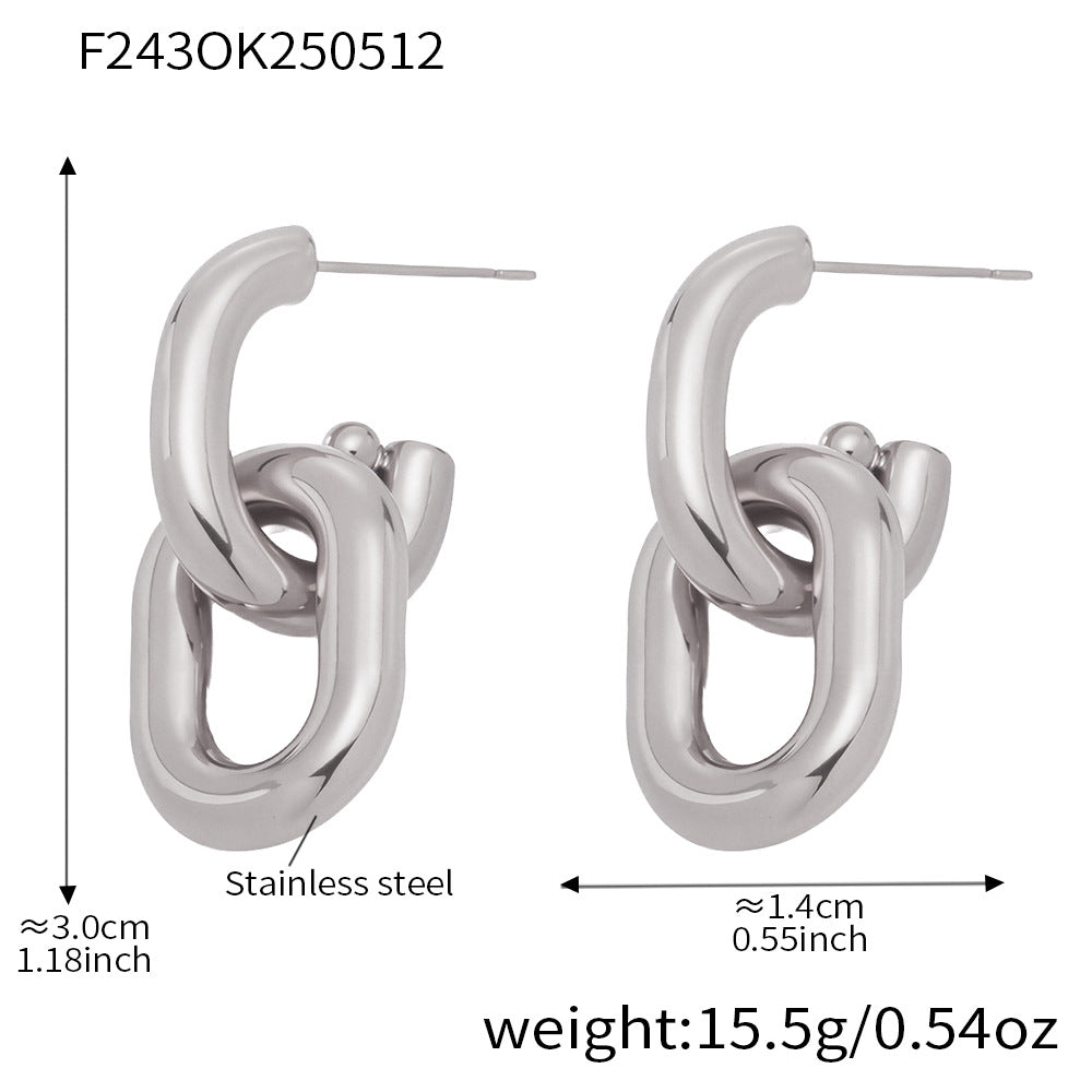 B廠【F243】歐美18k金不鏽鋼雙U型空心耳環女高拋光質感冷淡風耳飾 25.05-4